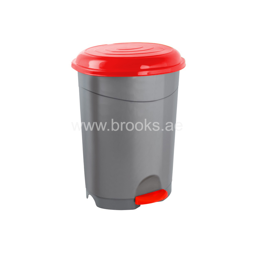 BROOKS BLISS Plastic pedal bin grey with color lid 50Ltr.