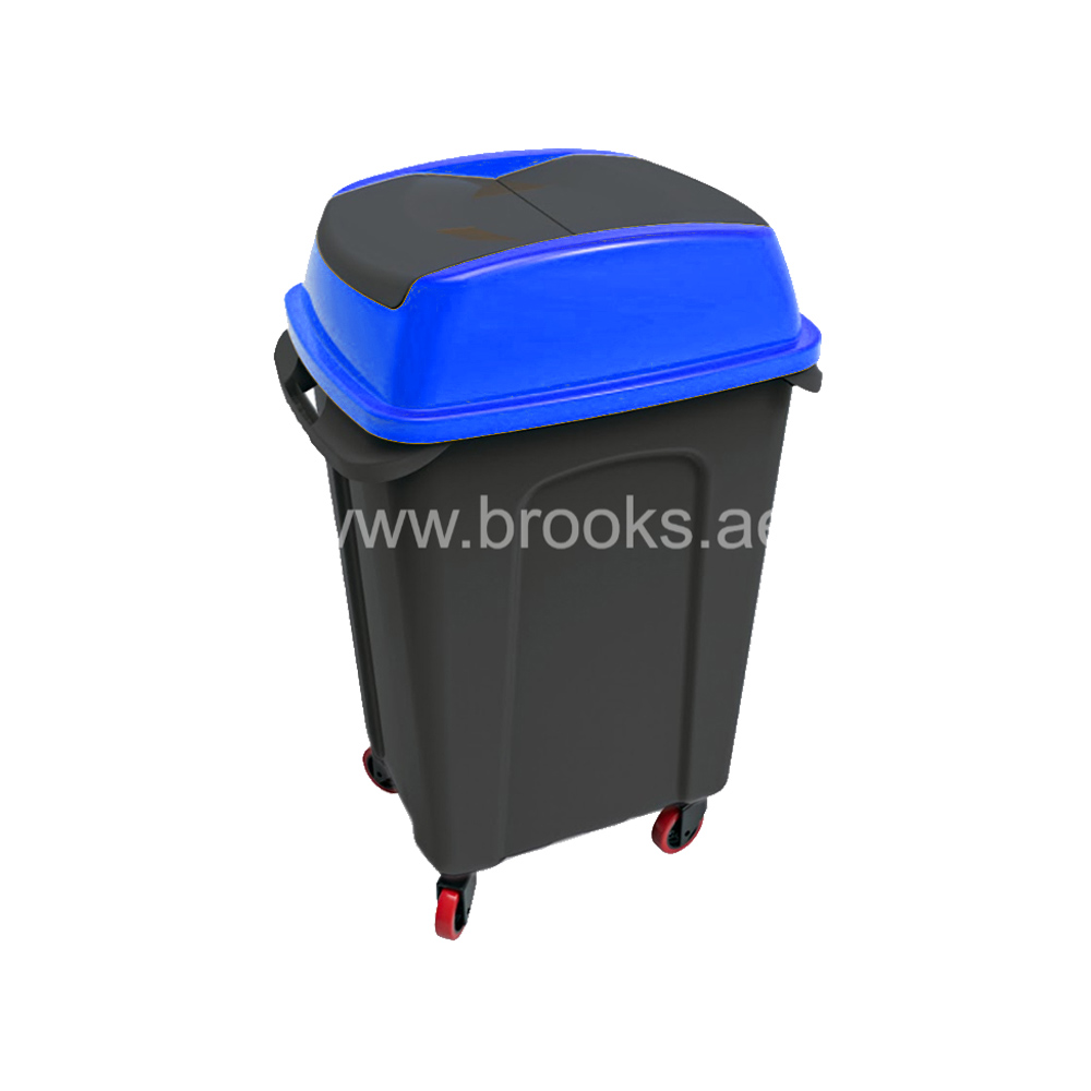 Brooks GLAZE plastic swing bin black with color lid & wheel 50Ltr.