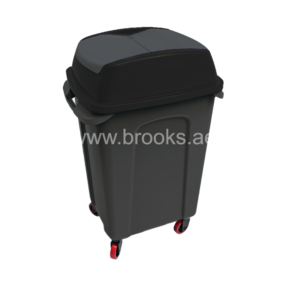 Brooks GLAZE plastic swing bin black with color lid & wheel 70Ltr.