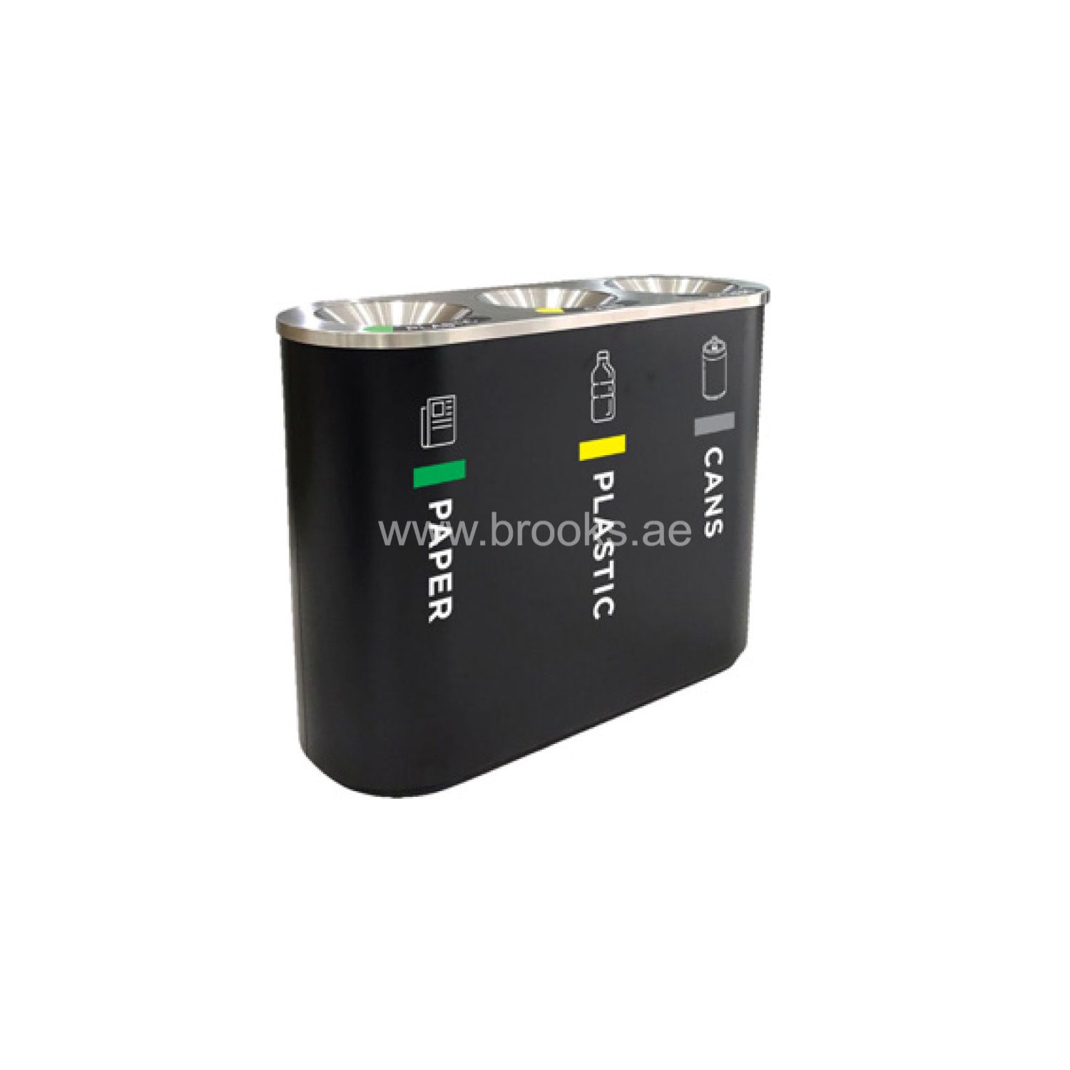 Brooks 3 Stream Recycle Bin Black with silver lid