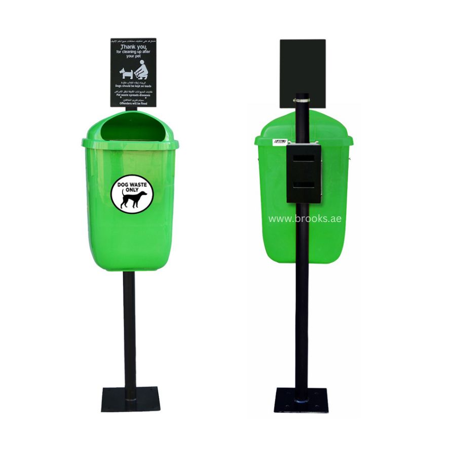 Brooks Dog Waste Pole Bin with Signage Green
