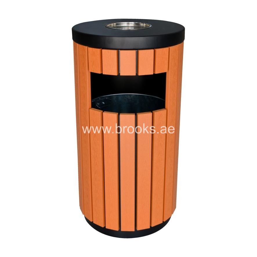 Brooks Prism Metal Round Ashtray Bin Wooden Black 40Ltr