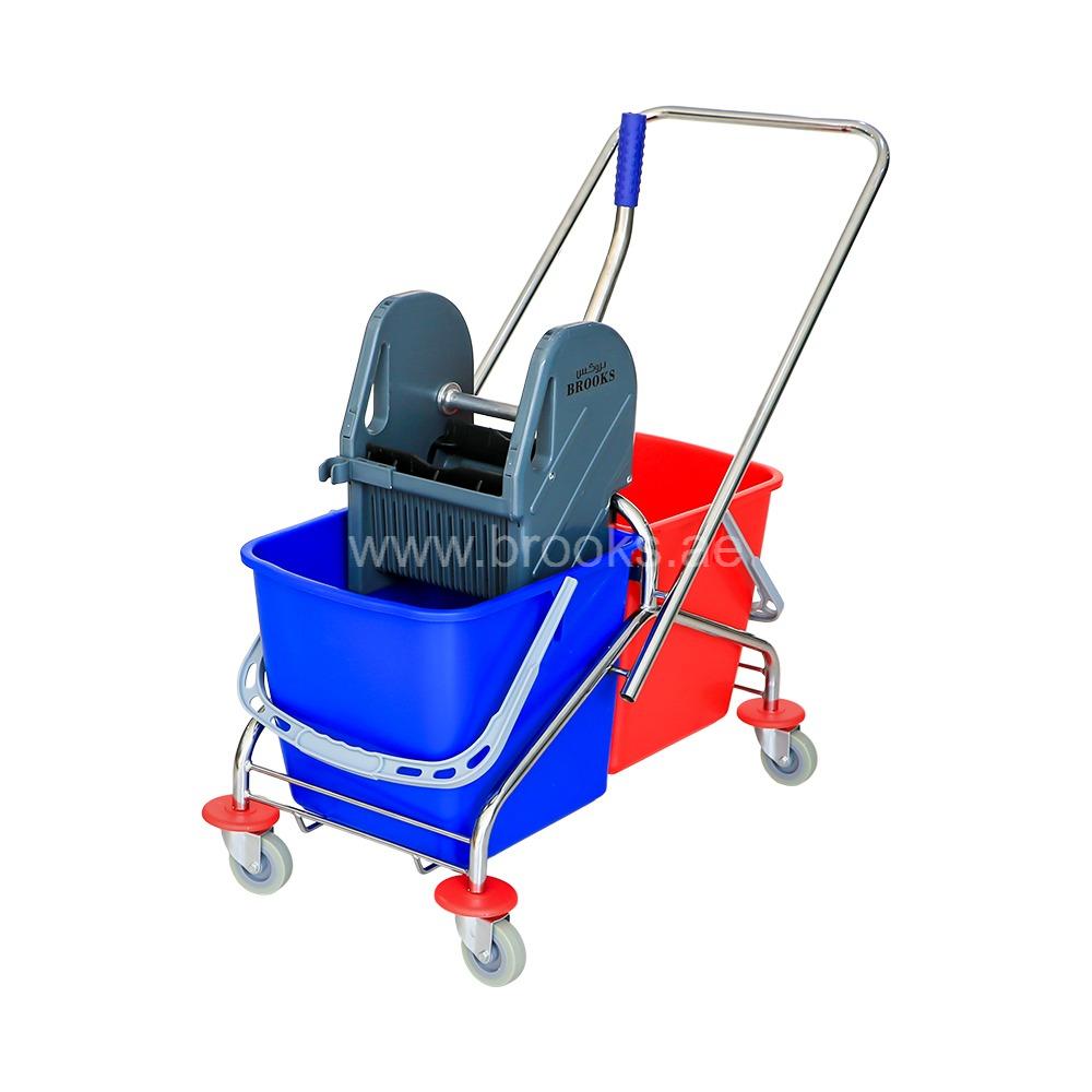 Brooks SCUBY 60Ltr Metal Frame Down Press 2 Bucket Wringer Trolley