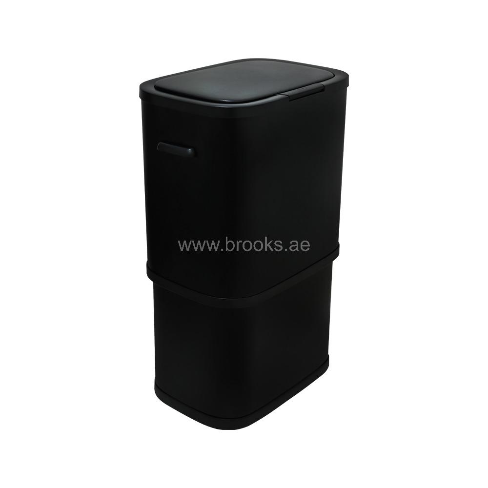 Brooks Double Recycle Garbage Push Bin Black 60Ltr