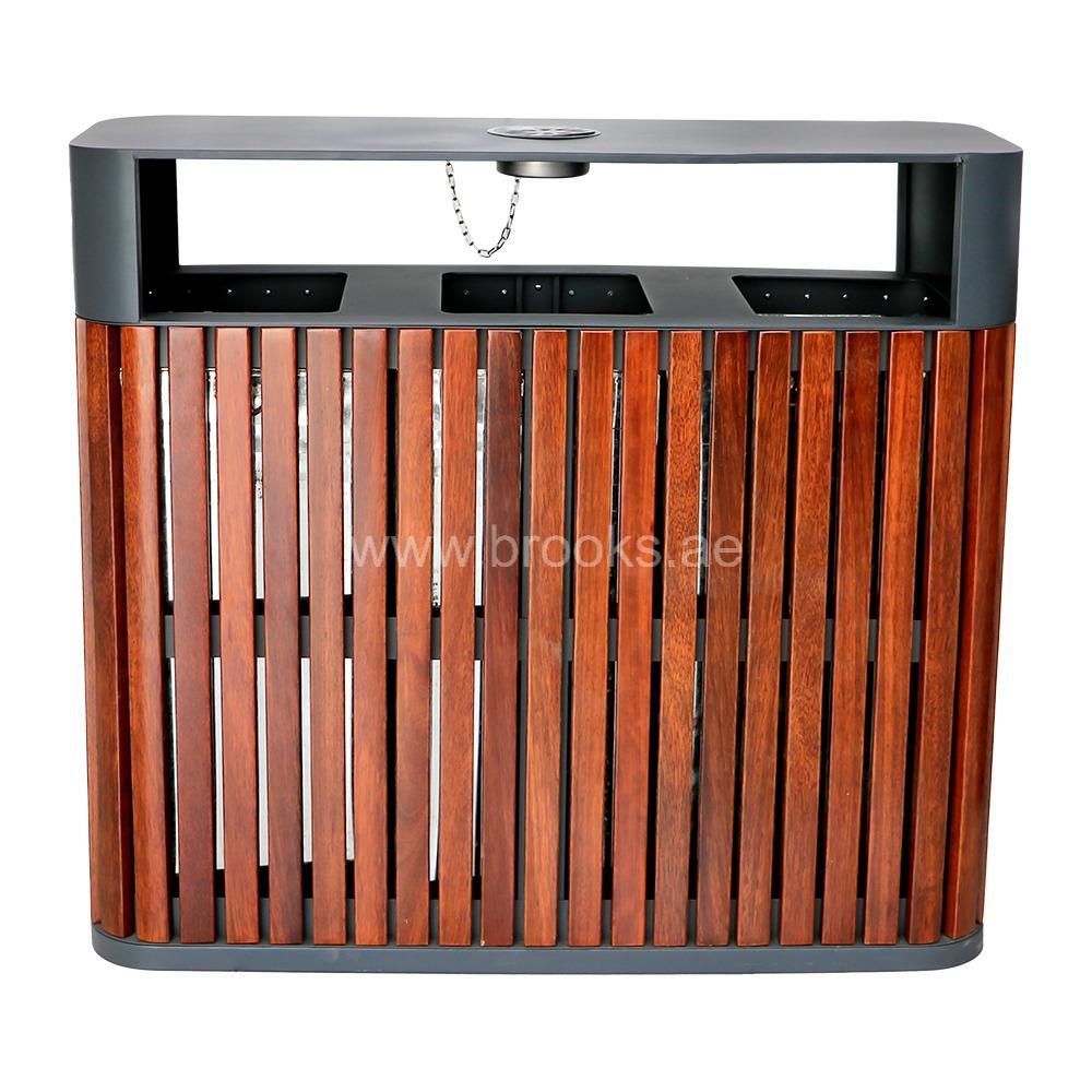 Brooks 3 Stream Recycle Bin Metal+Wood 180Ltr with Ashtray Lid