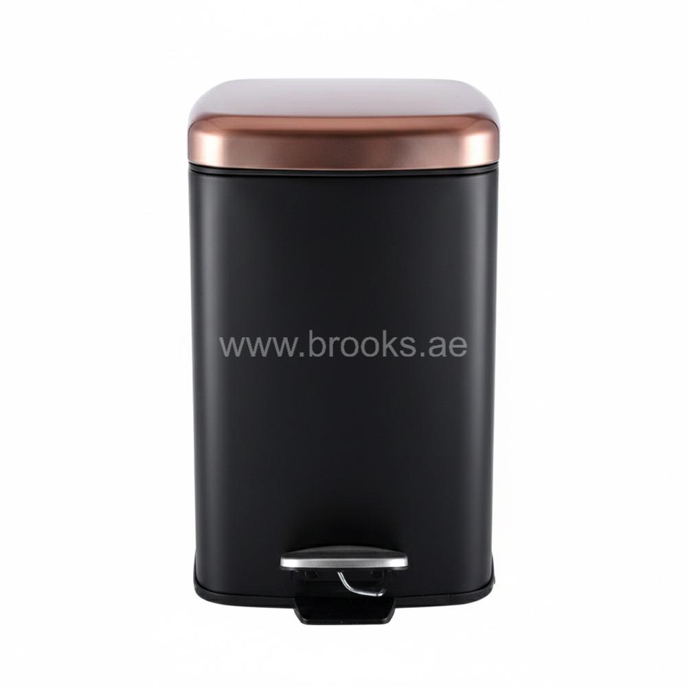 Brooks Black Square Pedal Bin with Copper Lid 12ltr