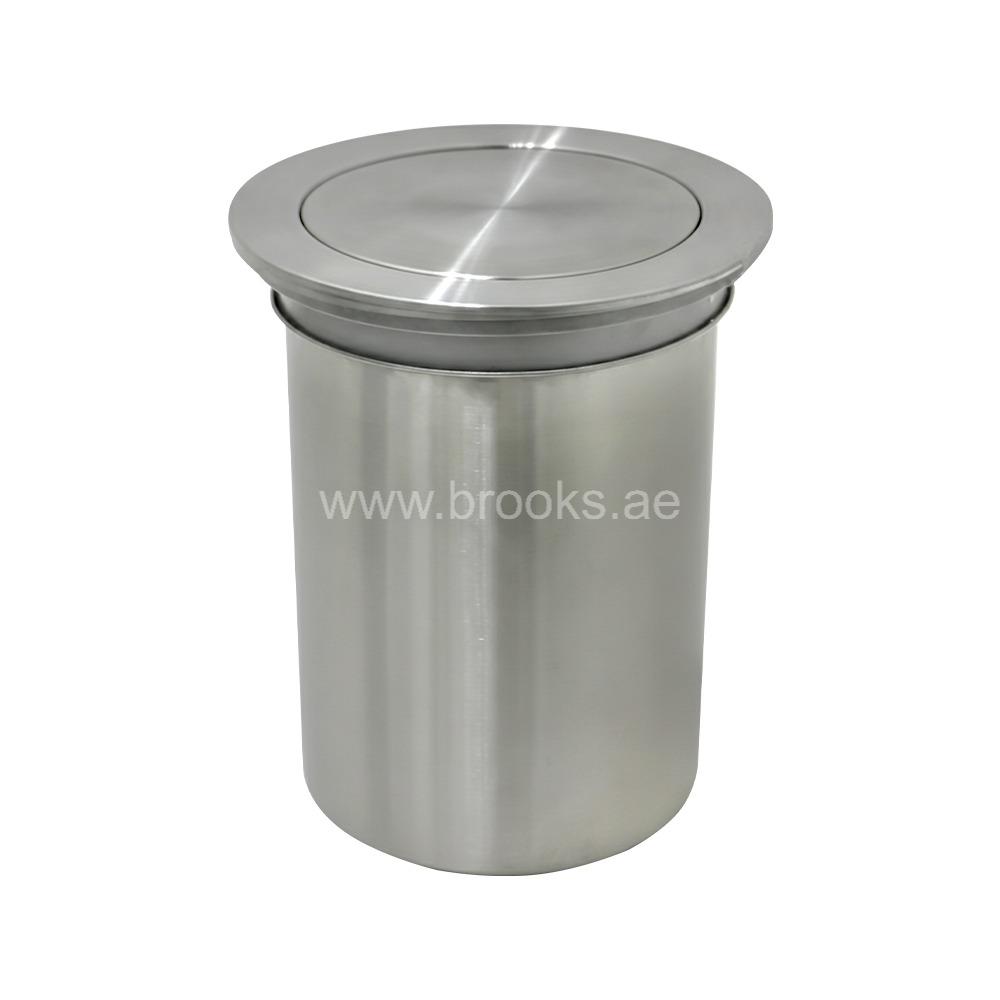 Brooks Round Countertop Recessed Trash Can with Flap Lid Silver Lid 4Ltr