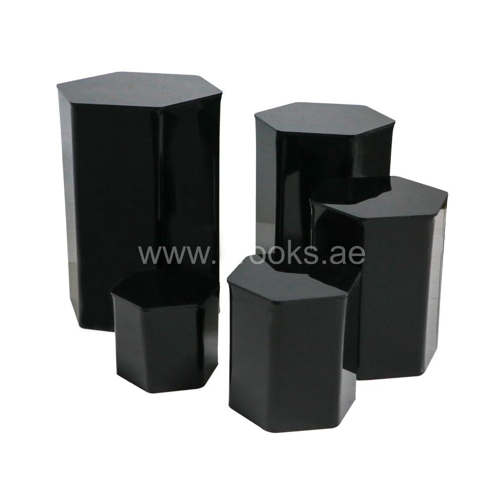 Veelex Black Hexagonal Acrylic Showcase Display Riser Stands with Hollow Bottoms 5pcs Pack