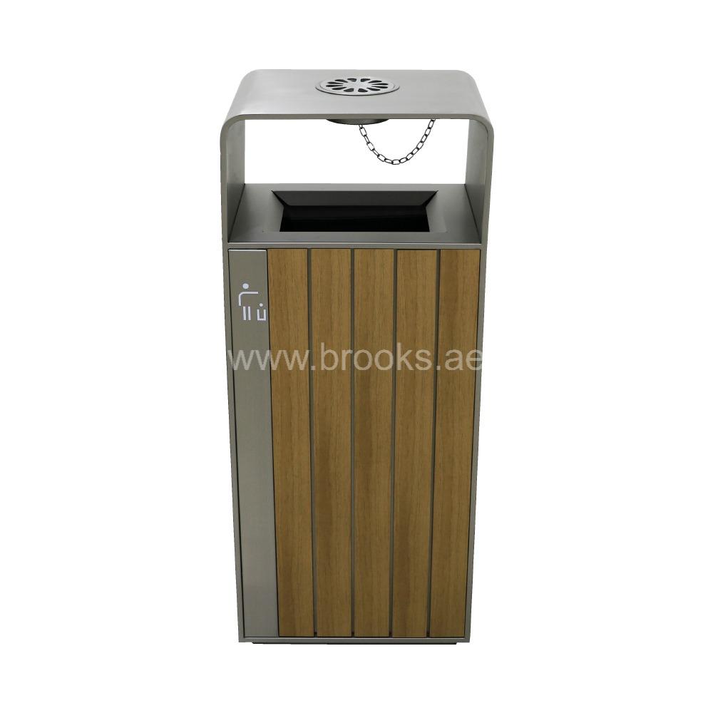 Brooks Xion ID SS+WPC Wood Ashtray Bin 55Ltr 
