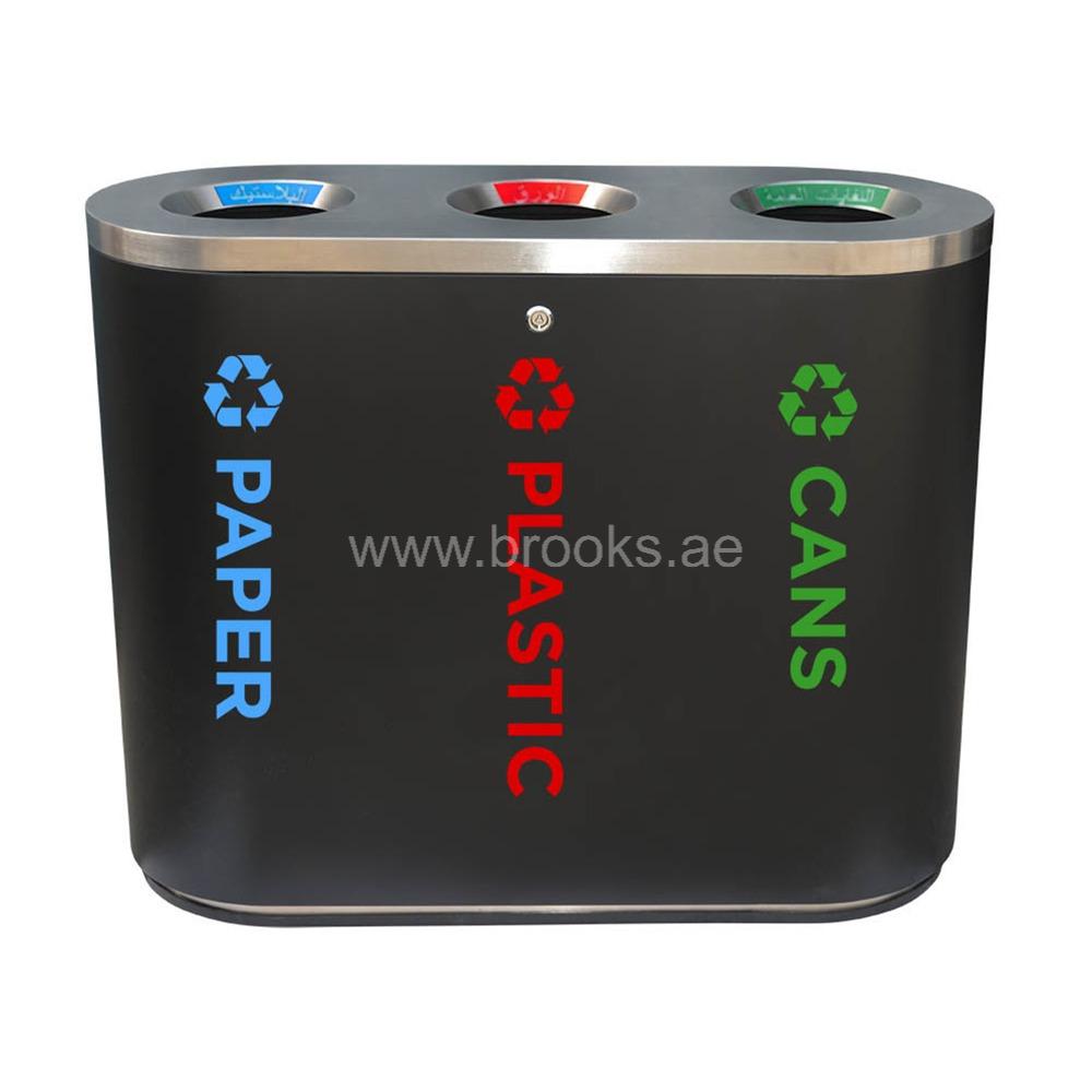 Brooks 3 Stream SS Recycle Bin Black 135Ltr