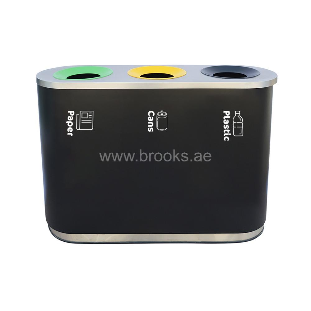 Brooks 3 Stream SS Recycle Bin Black 120Ltr