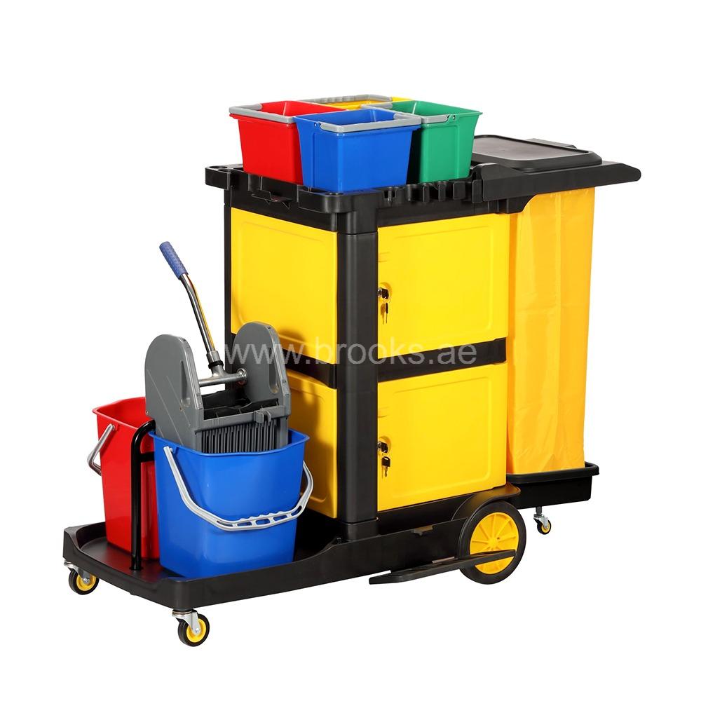 Brooks Janitor Cart with Mop Wringer+Door+Buckets 4Ltr