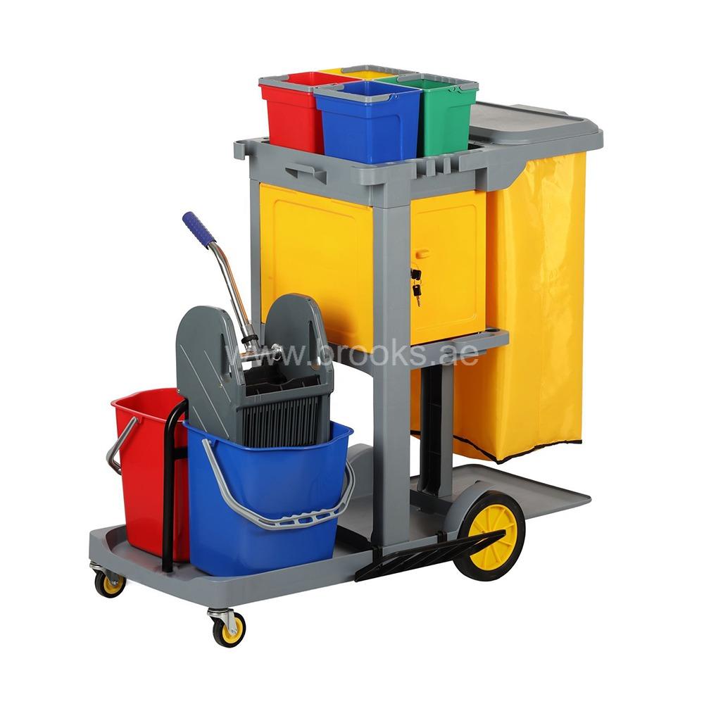 Brooks Janitor Cart with Mop Wringer + Door+Buckets 4Ltr
