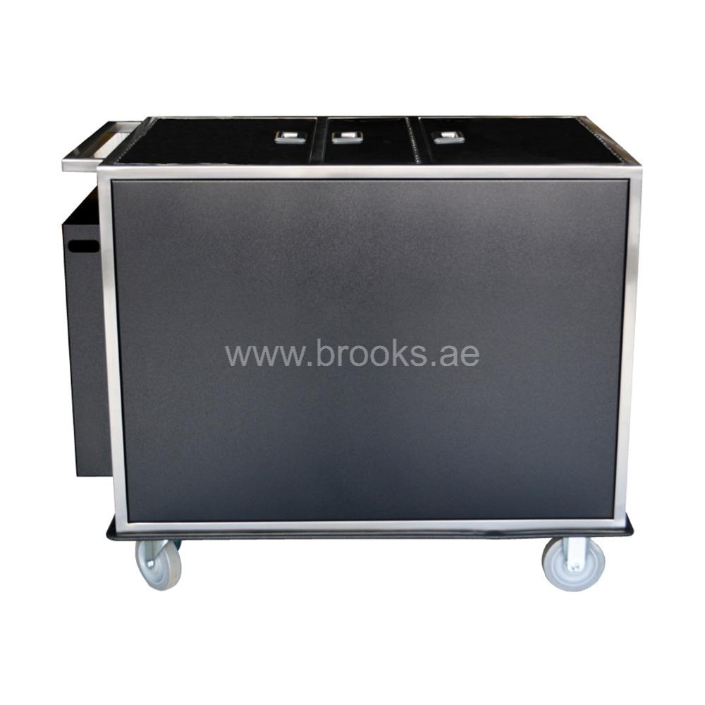 Brooks Vegan SS Service Trolley with Side Bin Top Open