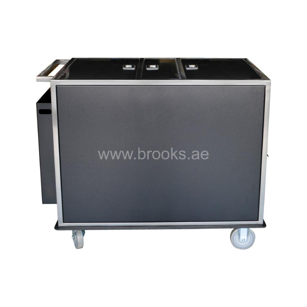 Brooks Vegan SS Service Trolley with Side Bin Side Open