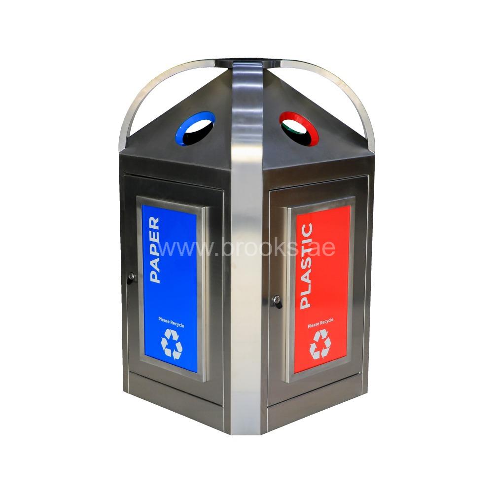Brooks 4 Stream SS Square Recycle Bin 400Ltr