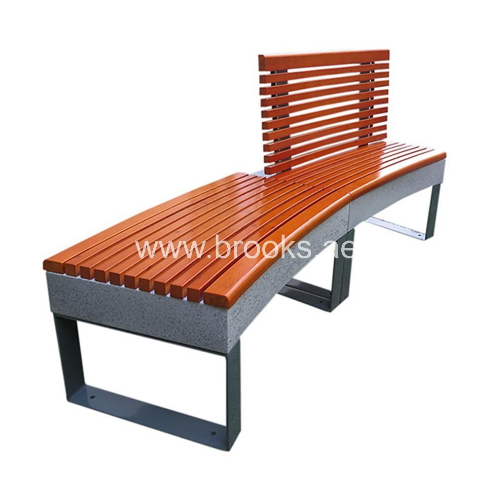 Wooden Bench with Concrete Base with Metal Leg